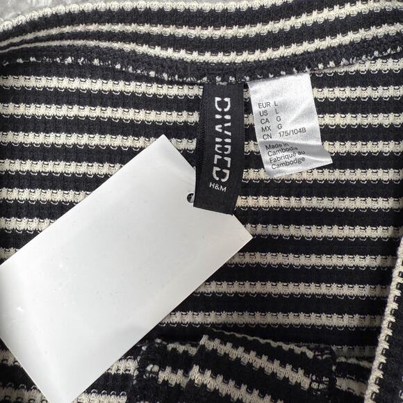 H&M Black White Striped Cotton Blend Cardigan Jacket Womens Size L NWT - Picture 3 of 7